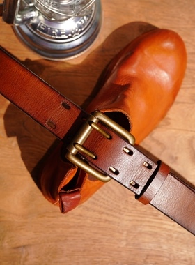 皮带vintage头层牛皮男女双针