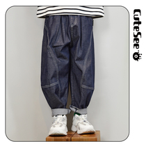 Soft and soft jeans CUTE SEE WELCOME CHILDREN Childrens Autumn Straight Barrel Long Pants Boy Loose Pair of jeans