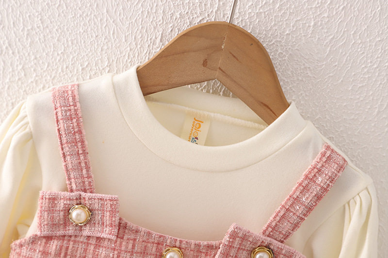 2023秋女童小香风洋气连衣裙女童白色打底衫背带裙两件套小童裙子,淘宝优惠券,粉丝福利购,淘宝优惠卷