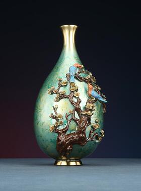 【喜上眉梢】黄铜喜鹊花工瓶装摆饰公件办喜上眉梢室客厅家居艺品