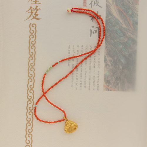 正品天然南红项链 男女款 高端高级配黄金吊坠绳本命年红绳小米珠 - 图0
