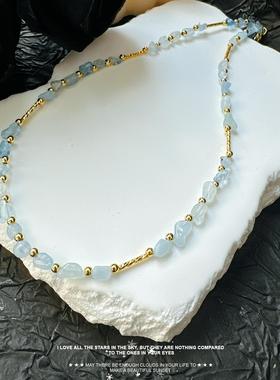 岛屿暖阳天然baby blue 海宝石头 小众精致嫩嫩的水晶项链 锁骨链