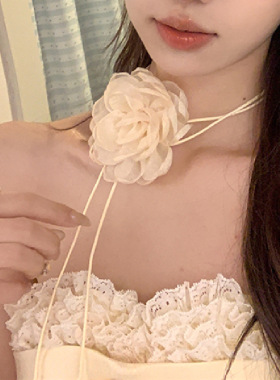 纯欲风花朵项链绑带项圈锁骨链