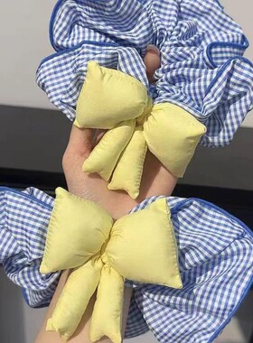 甜美可爱蓝格子大号大肠发圈头饰