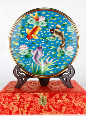 景泰蓝圆盘年年有余商务工艺品