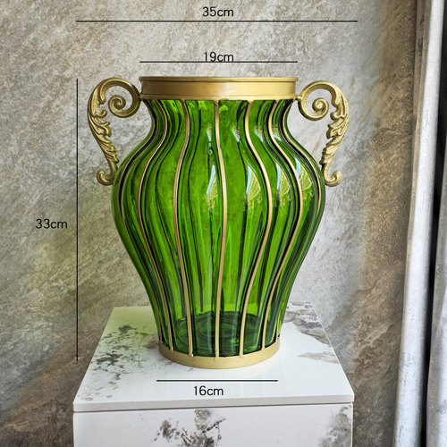 玻璃花瓶摆件好看客厅大号插花欧式复古绿色水培鲜花玄关美式轻奢 - 图2