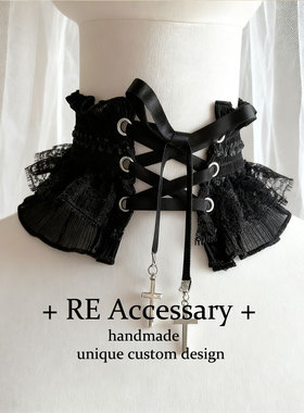 RE亚文化交叉蕾丝项链哥特ins十字架暗黑颈饰绑带弹力腿环