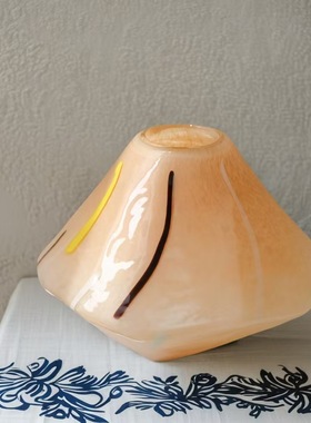 中古侘寂风 花瓶客厅装饰家居琉璃拼色中古花瓶插花花器花瓶摆件