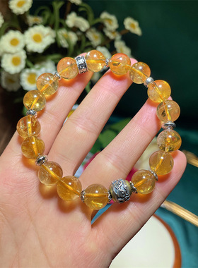店主设计天然水晶饰品老料通透黄水晶925银狮子手链diy串珠手链女