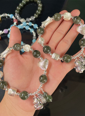 店主设计复古银饰diy绿发晶925银大象流苏手链饰品一手货源