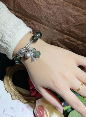 复古银饰绿发晶手串925银莲蓬流苏手链 diy饰品一手货源饰品