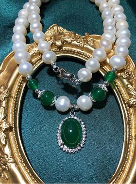 气质强光淡水珍珠项链925银玉髓吊坠送妈妈长辈实用生日礼物