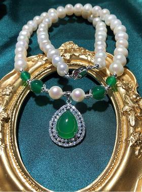 强光微瑕淡水珍珠项链925银玉髓吊坠送妈妈母亲节礼物女