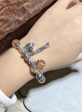 店主设计原矿彩发晶手串925银流苏招财猫复古串珠饰品货源