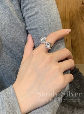 韩国925纯银开口蝴蝶结戒指女