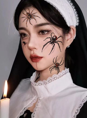 高级感3D纹身贴纸万圣节蜘蛛网