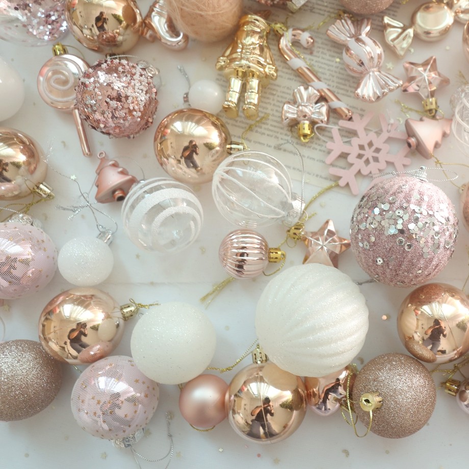 80个/组大号材料包香槟粉色系圣诞树节日挂球配件装饰球摄影挂件,淘宝优惠券,粉丝福利购,淘宝优惠卷