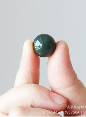 新疆和田玉青玉墨玉散珠子项链手链编绳圆珠大小珠油青色玉石玉器