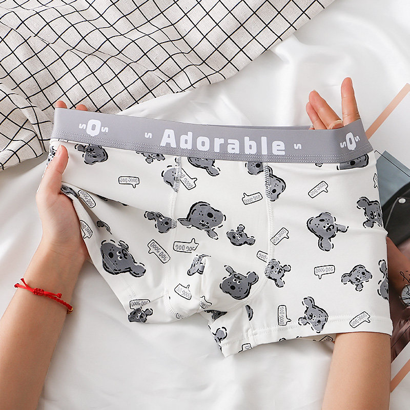 送男朋友礼物男士四角内裤秋冬季棉质青少年可爱小狗运动平角裤头