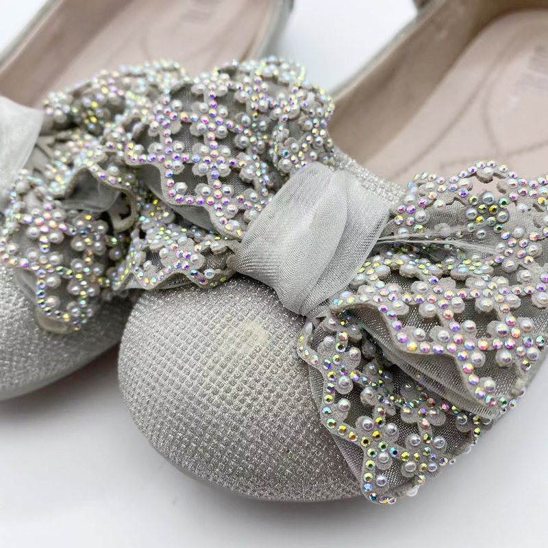 【瑕疵品】大东女童单鞋童鞋春低跟闪粉蝴蝶结便捷魔术贴22Q1608