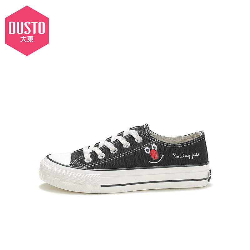 大东女鞋2021冬季新款加绒保暖时尚平底低跟系带帆布鞋DW21D7002E