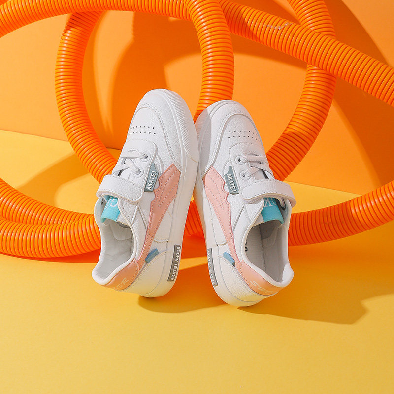 大东小白鞋童鞋2022新款春秋学院低跟平底拼色魔术贴板鞋童鞋1402