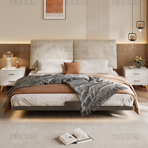 悬浮床双人床卧室家用碳素钢架单人洞洞板可升降雪尼尔软包铁艺床 - 图3