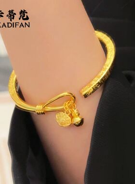 新中式国潮风铃铛如意锁吉言手镯开口可调节设计感金色手环