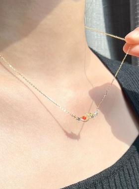 S925纯银幻彩星月项链高级感独特小众设计月光石吊坠甜美百搭项饰