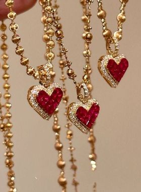 2024新款新年红色爱心项链精致小众气质颈链秋冬高级感锁骨链