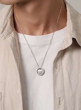 925纯银圆环几何项链男潮流嘻哈个性ins锁骨链圆牌吊坠小众高级感