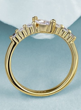 辉之翼珠宝S925纯银戒指女欧美风镶3*6mm锆石高级感百搭款食指环