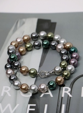 24新款黑蝶皇后珍珠项链大溪地莫兰迪混彩小众轻奢施家珍珠项链