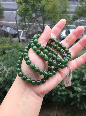 天然和田玉碧玉手链单圈菠菜绿女