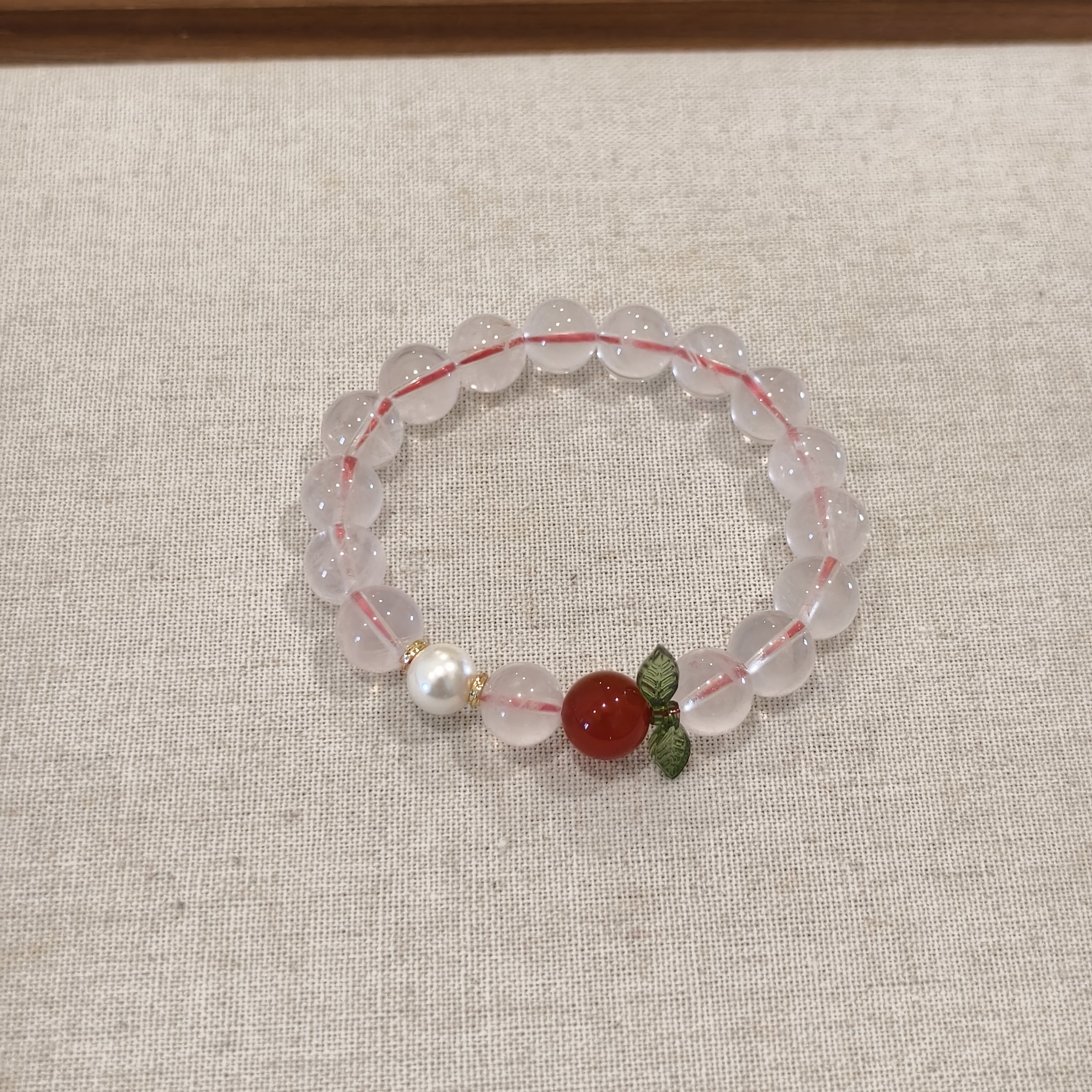 天然粉水晶手链女款单圈红苹果珍珠手链饰品送女友闺蜜生日礼物,淘宝优惠券,粉丝福利购,淘宝优惠卷