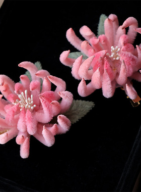 仿绒花唐风发夹古装点缀花后压