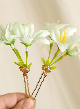 雨露水珠花发钗绢花发簪