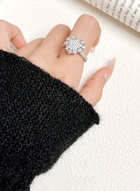 新款心形镶锆石可调节开口指环气质戒指女小众高级轻奢食指戒