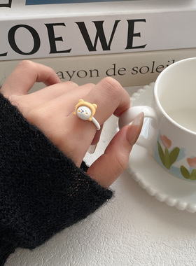 童趣满分~黄色帽兜小熊可调节开口指环戒指女小众高级轻奢食指戒
