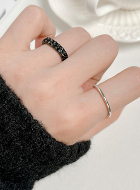 方形枪黑锆石开口指环气质戒指女士小众高级轻奢风个性时尚食指戒