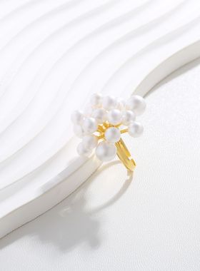 多珠米珠花朵优雅手饰开口指环气质戒指女小众高级轻奢食指戒批发