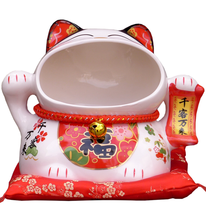 陶瓷糖果罐招财猫摆件 店铺收银台居家装饰 日系可爱办公桌面收纳 - 图3