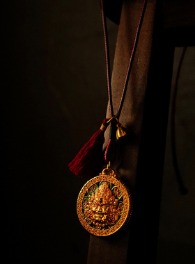 万法归一|珐琅镀金黄财神项链