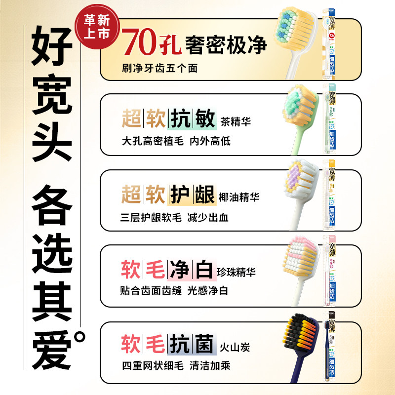 LION狮王细齿洁宽薄宽头软毛牙刷宽幅倍护速净家庭装口腔清洁8支