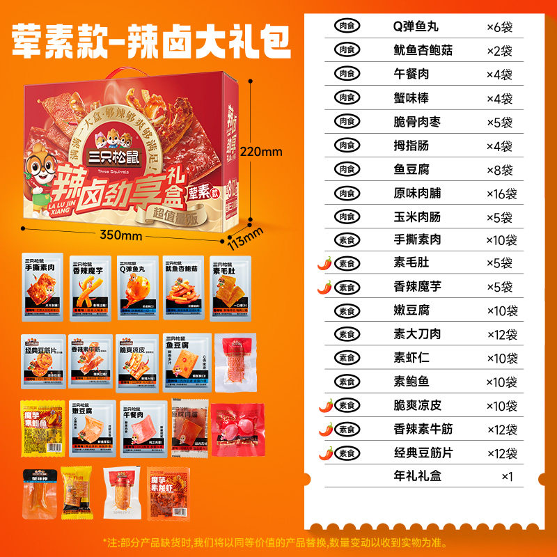 三只松鼠辣卤大礼盒肉类团购夜宵小吃团购卤味节日送礼,淘宝优惠券,粉丝福利购,淘宝优惠卷