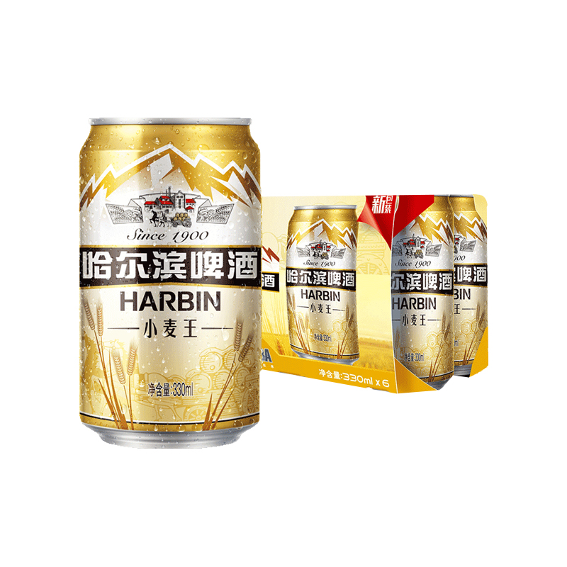 Harbin Beer/哈尔滨啤酒哈啤小麦王330ml*6听单提装易拉罐 - 图0