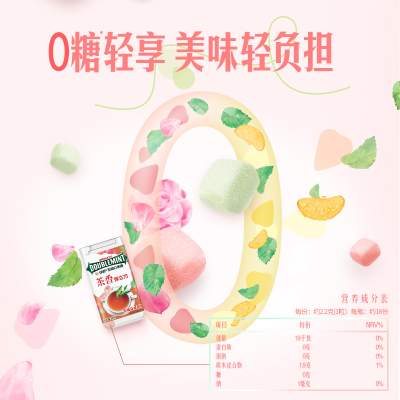 【白鹿同款】绿箭茶香弹立方0糖口香糖约18粒40gx2盒清新口气零食 - 图3