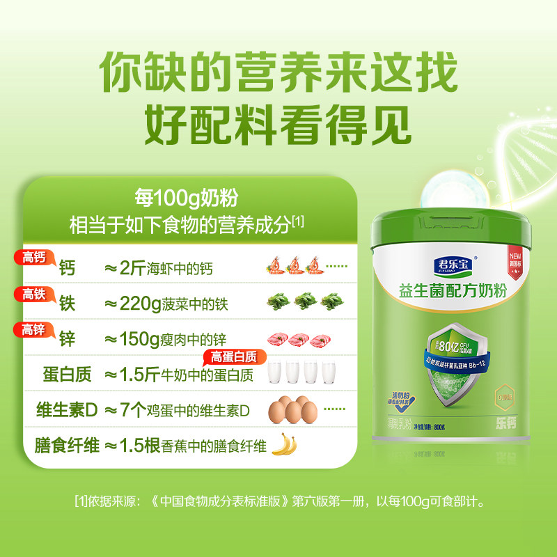 君乐宝奶粉成人益生菌高钙高铁多维0蔗糖中老年全家奶粉800g*1罐 君乐宝奶粉成人益生菌高钙高铁多维0蔗糖中老年全家奶粉800g*1罐