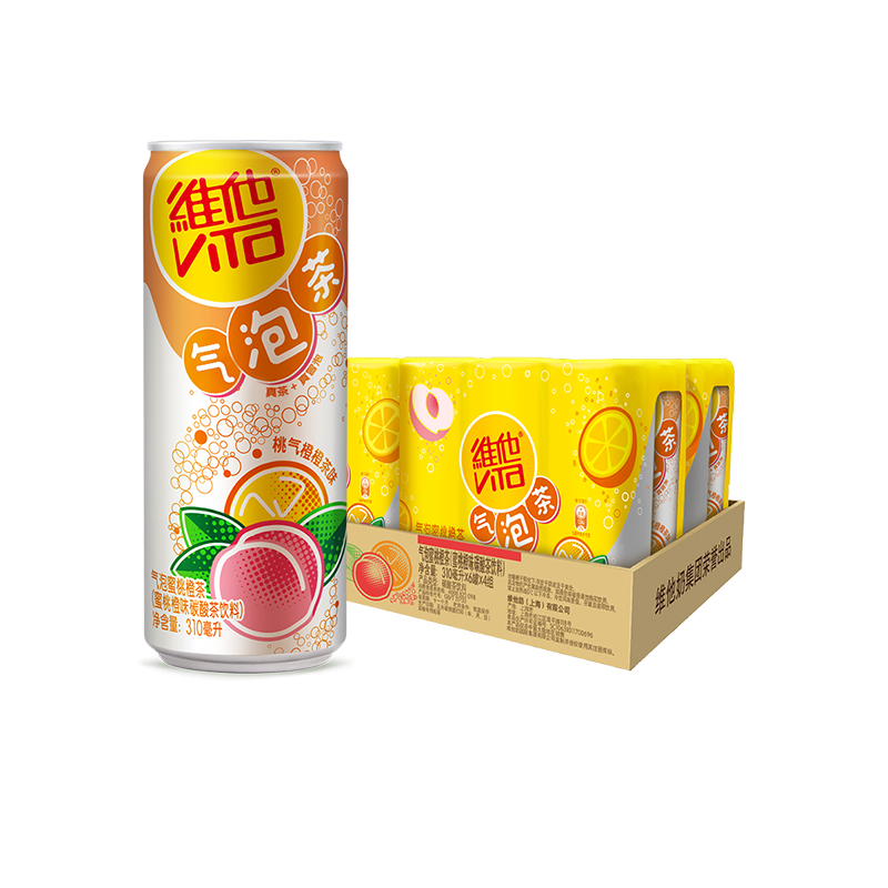 Vita维他气泡蜜桃橙茶碳酸茶饮料310ml*24罐/箱聚餐饮品家庭囤货 - 图0