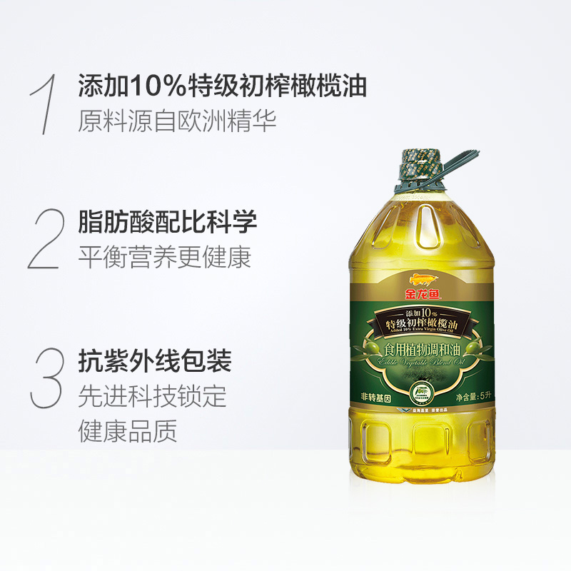 金龙鱼添加10%特级初榨橄榄油食用植物调和油5L/桶食用油家用 - 图1